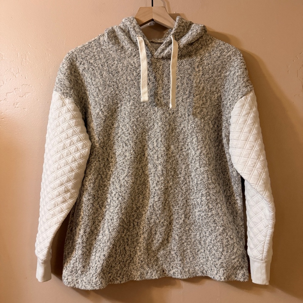 Madewell Quilted Sleeve Hoodie Sweatshirt Top Size XS Ivory Gray Boxy